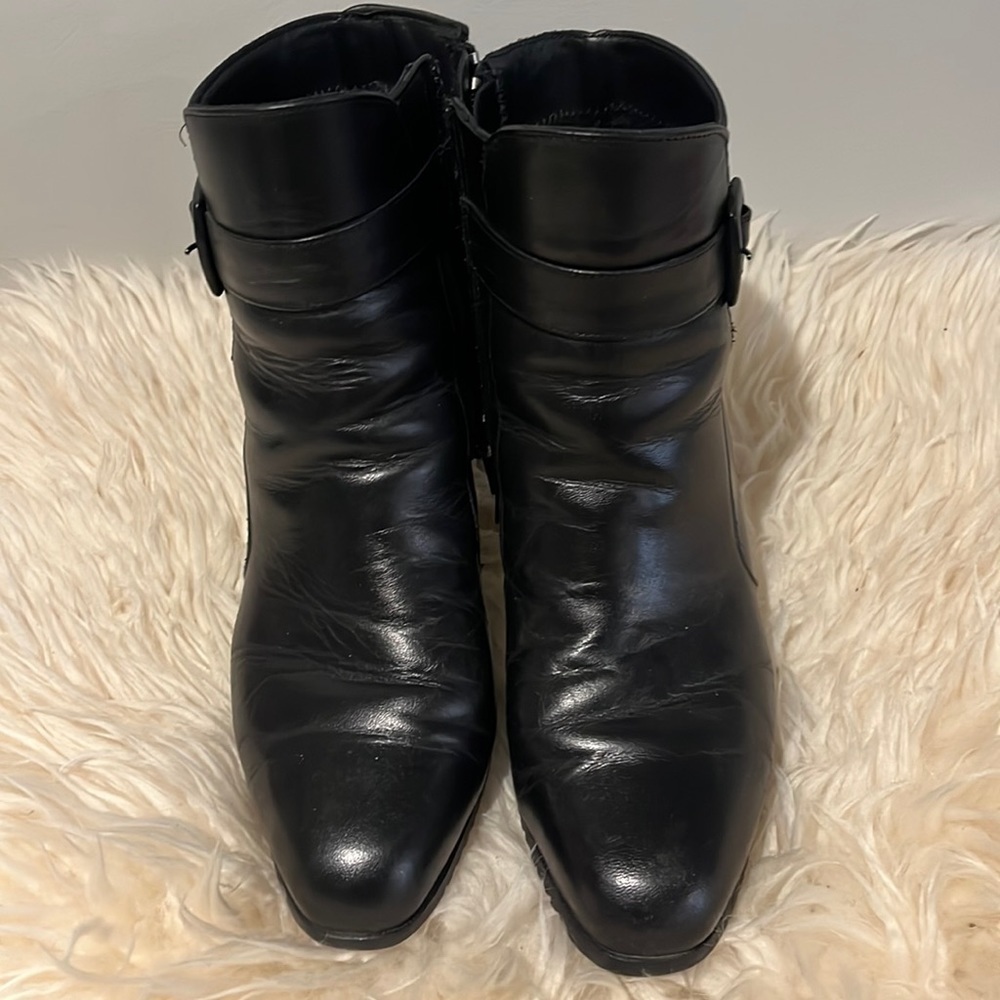 BLACK LEATHER WITH MOUTON ANKLE BOOTS WOMEN SIZE 8